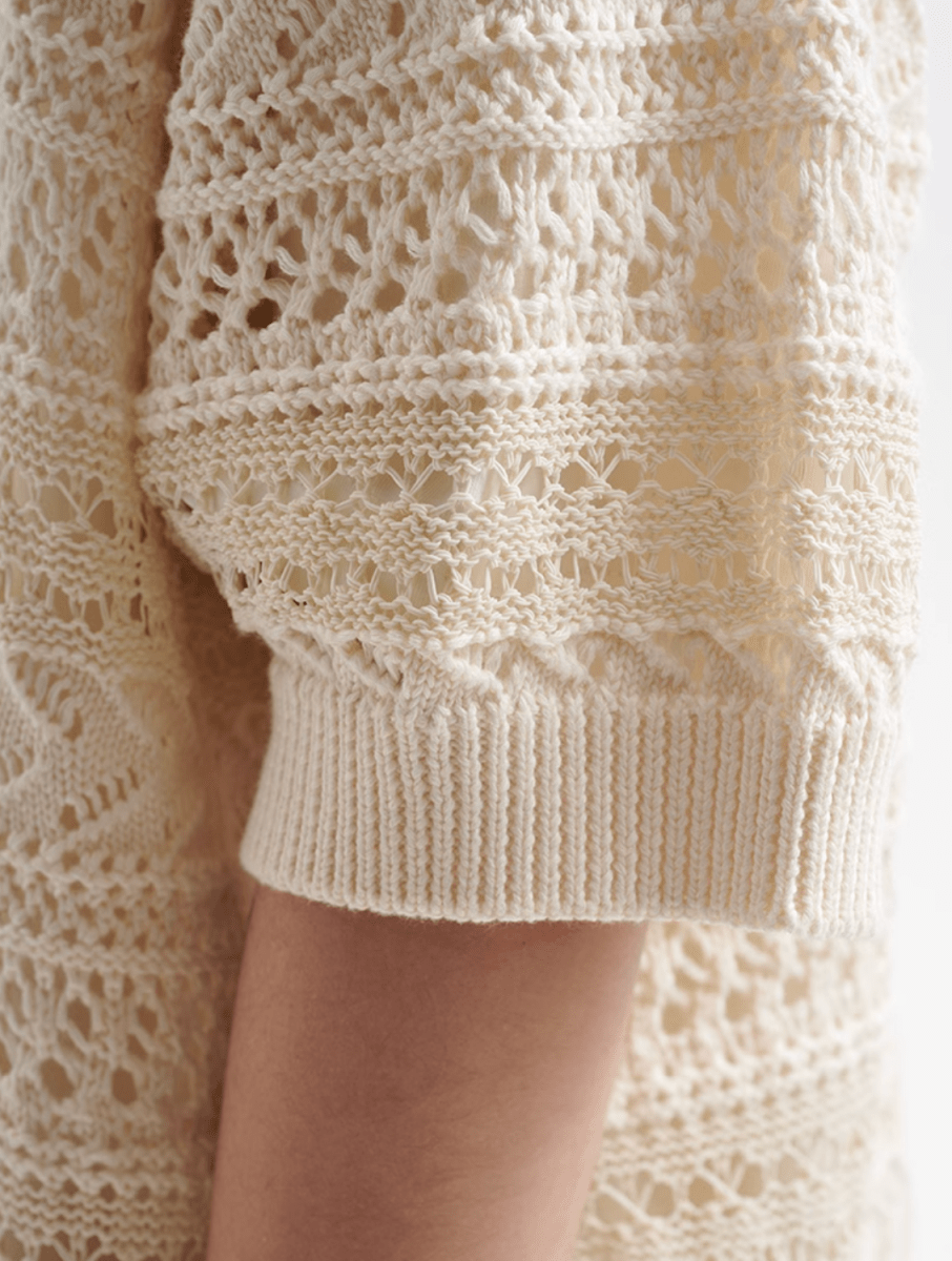 Sheer Knit Shirt Polo Collar / シアーニット シャツ 半袖 ポロ襟 透かし編み N5367 - ファッション通販 NNine(ナイン)