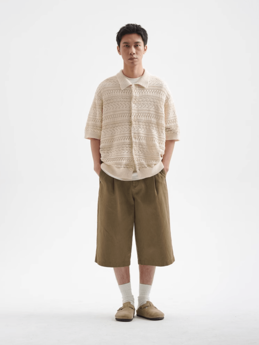 Sheer Knit Shirt Polo Collar / シアーニット シャツ 半袖 ポロ襟 透かし編み N5367 - ファッション通販 NNine(ナイン)