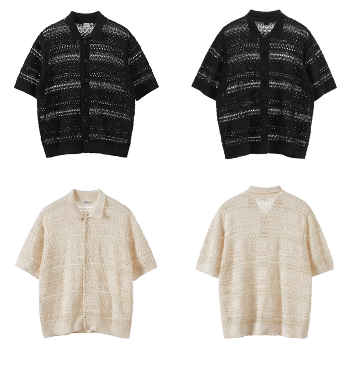 Sheer Knit Shirt Polo Collar / シアーニット シャツ 半袖 ポロ襟 透かし編み N5367 - ファッション通販 NNine(ナイン)