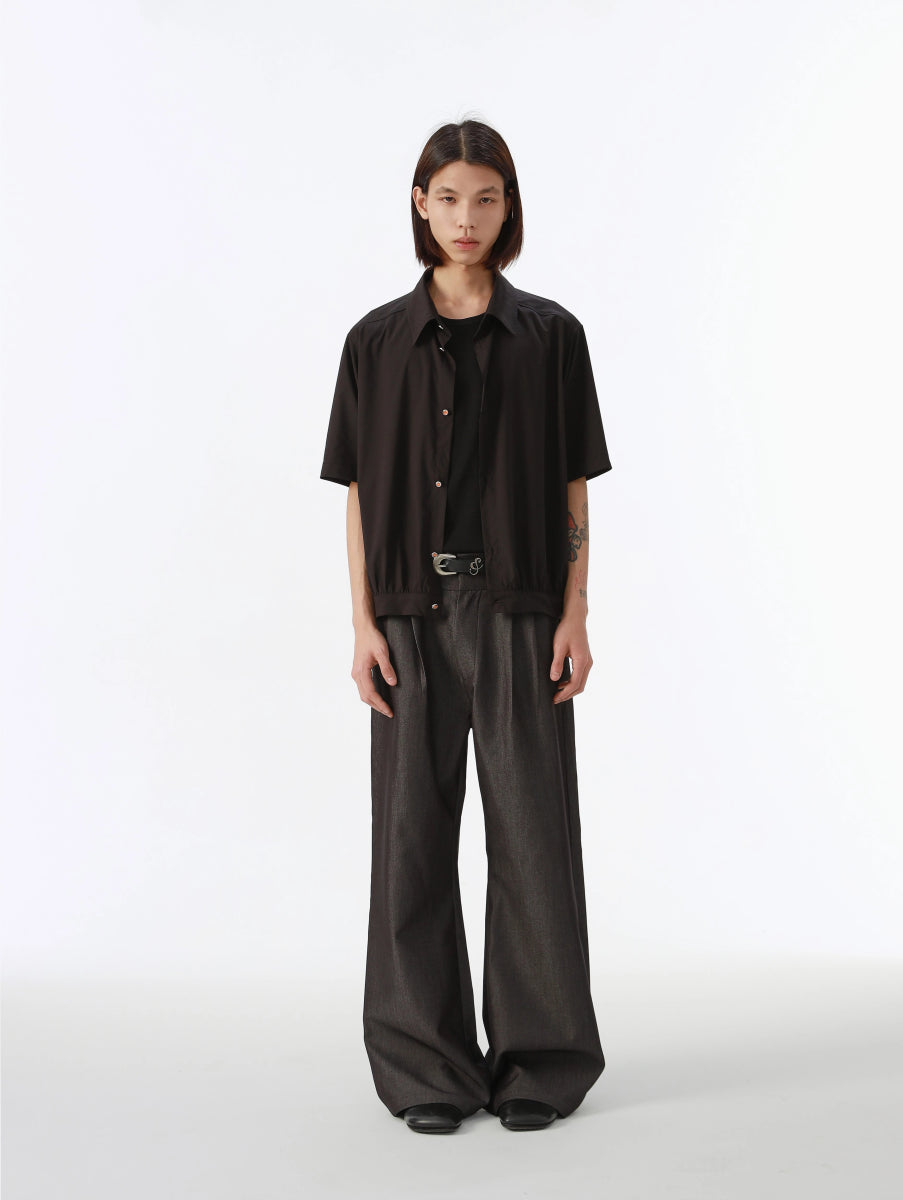 クロップド丈 裾シャーリング 半袖シャツ / Shirred Shirt N5563 - ファッション通販NNine(ナイン)