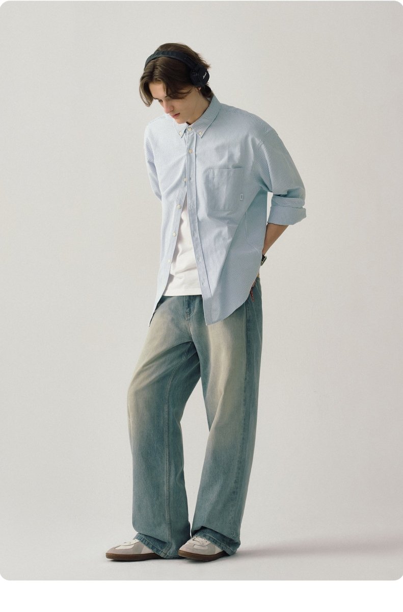 short sleeves Stripe Oxford Shirt N1820 - ファッション通販 NNine(ナイン)