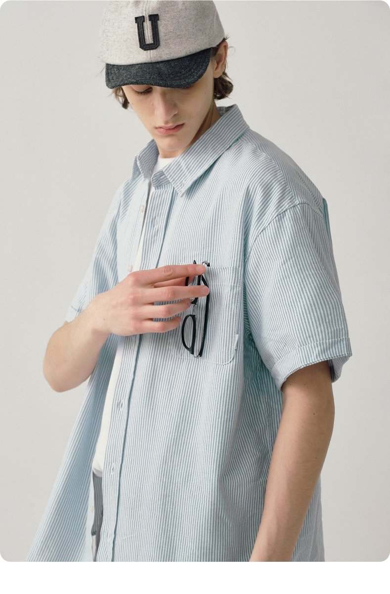 short sleeves Stripe Oxford Shirt N1820 - ファッション通販 NNine(ナイン)