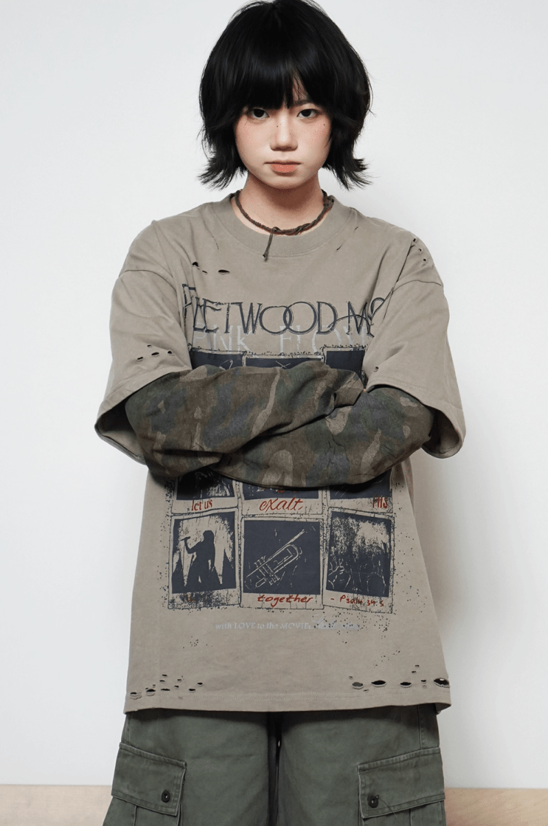 カモフラスリーブ・ダメージレイヤードロンT N6040 - ファッション通販NNine(ナイン)