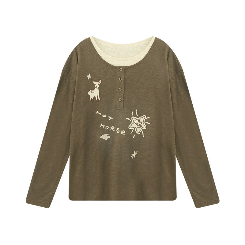 手描き刺繍 ヘンリーネックロンT N6678 - ファッション通販NNine(ナイン)