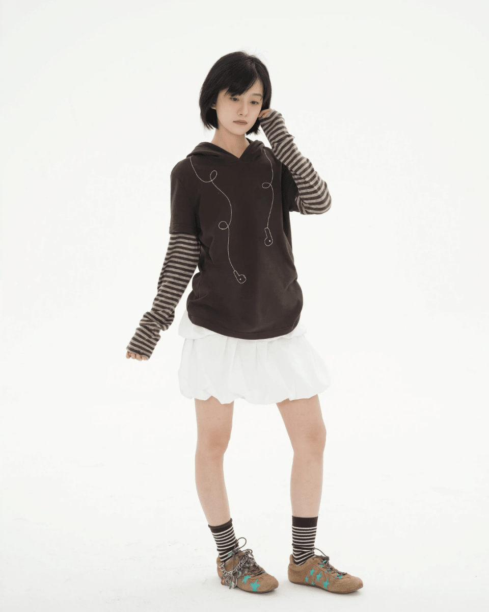 ストライプ フェイクレイヤード フーディTシャツ N6841 - ファッション通販NNine(ナイン)