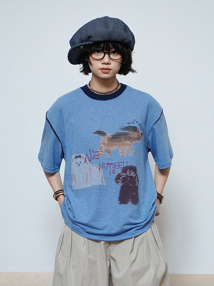 ボーダー アニマルグラフィック リンガーTシャツ N6866 - ファッション通販NNine(ナイン)