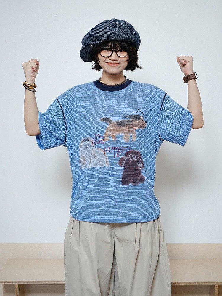 ボーダー アニマルグラフィック リンガーTシャツ N6866 - ファッション通販NNine(ナイン)