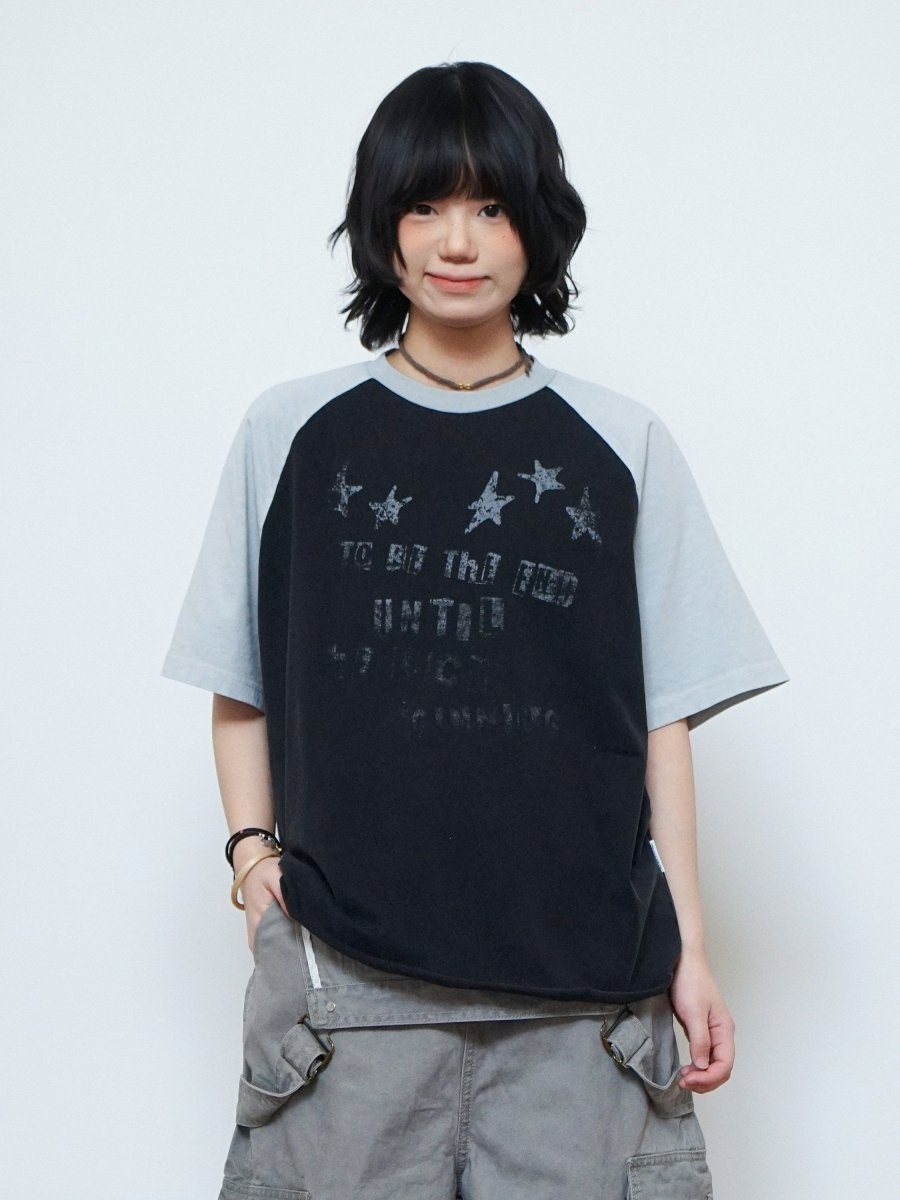 バイカラー ラグラン ヴィンテージプリント Tシャツ N6867 - ファッション通販NNine(ナイン)