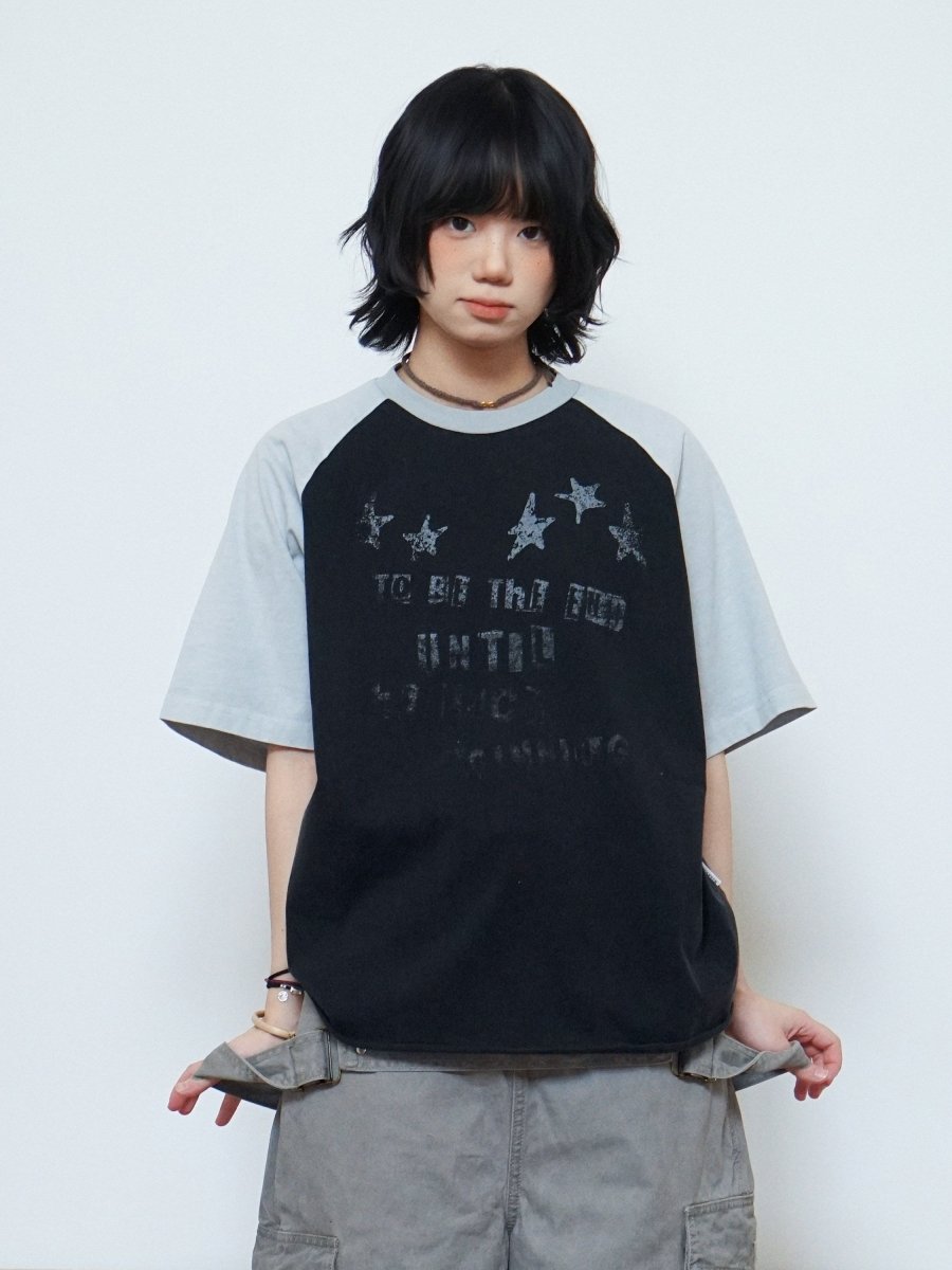 バイカラー ラグラン ヴィンテージプリント Tシャツ N6867 - ファッション通販NNine(ナイン)