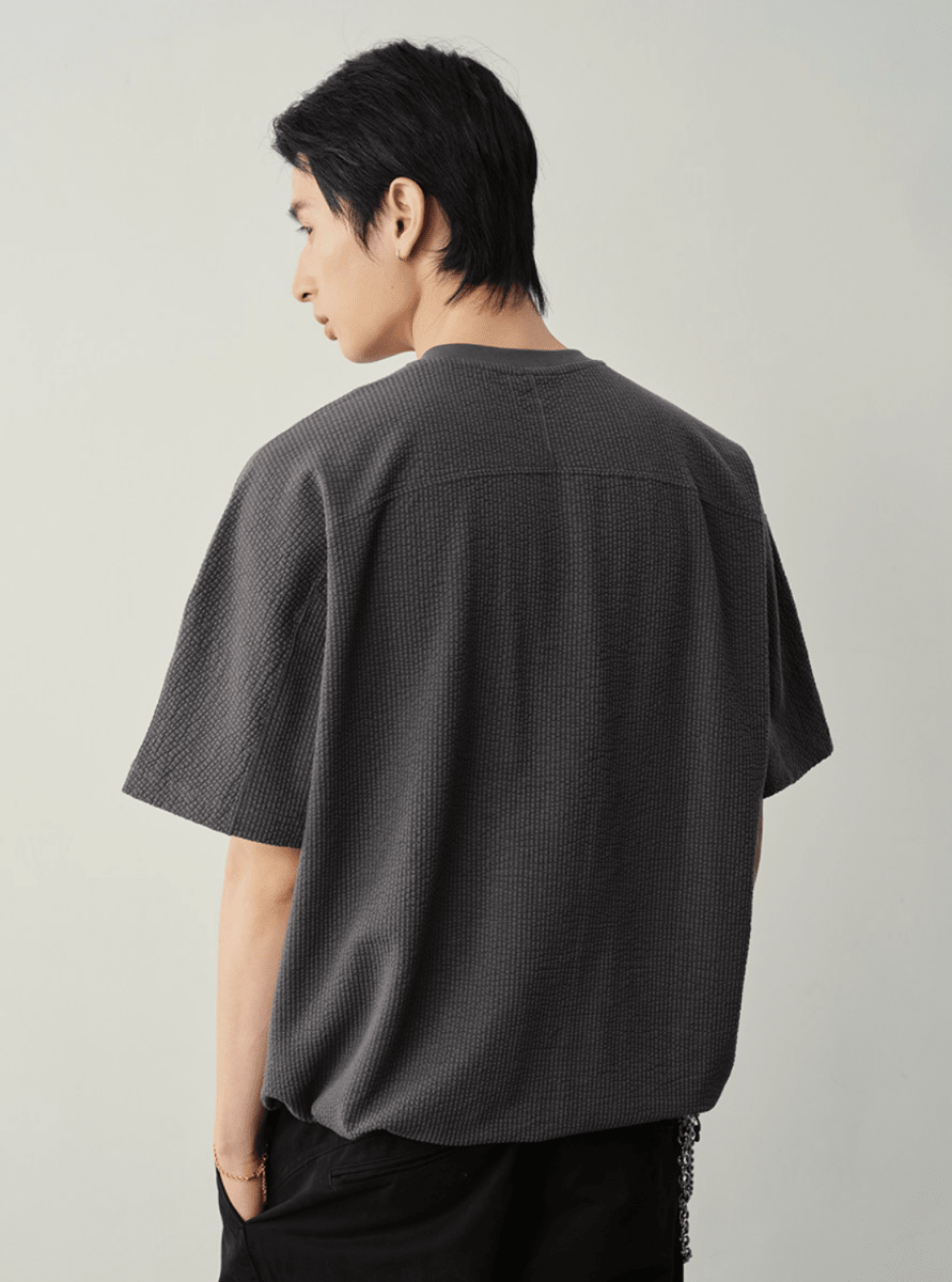 ワッフル地 ヘンリーネック 裾ドロスト Tシャツ N6981 - ファッション通販NNine(ナイン)