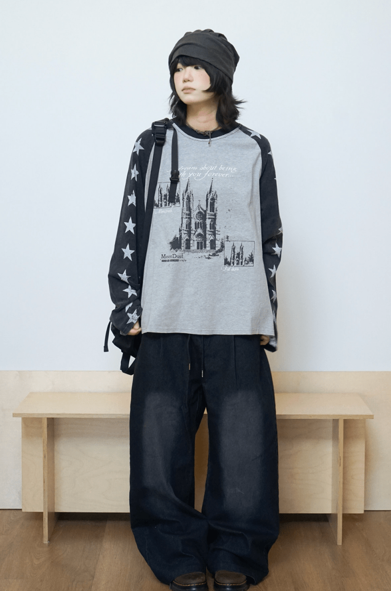 スタープリントラグランロングTシャツ N7289 - ファッション通販NNine(ナイン)