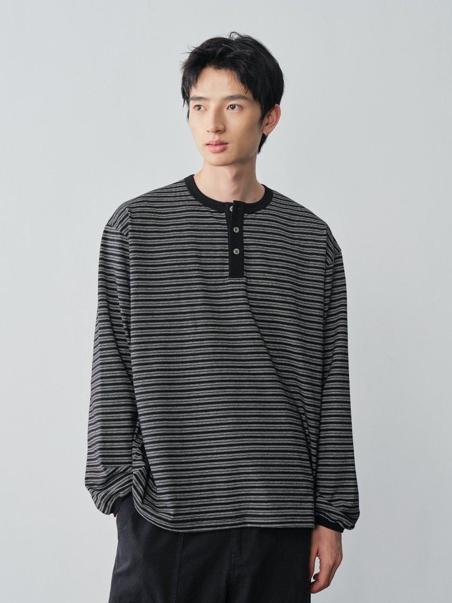 ボーダーヘンリーネックロングTシャツ N7334 - ファッション通販NNine(ナイン)