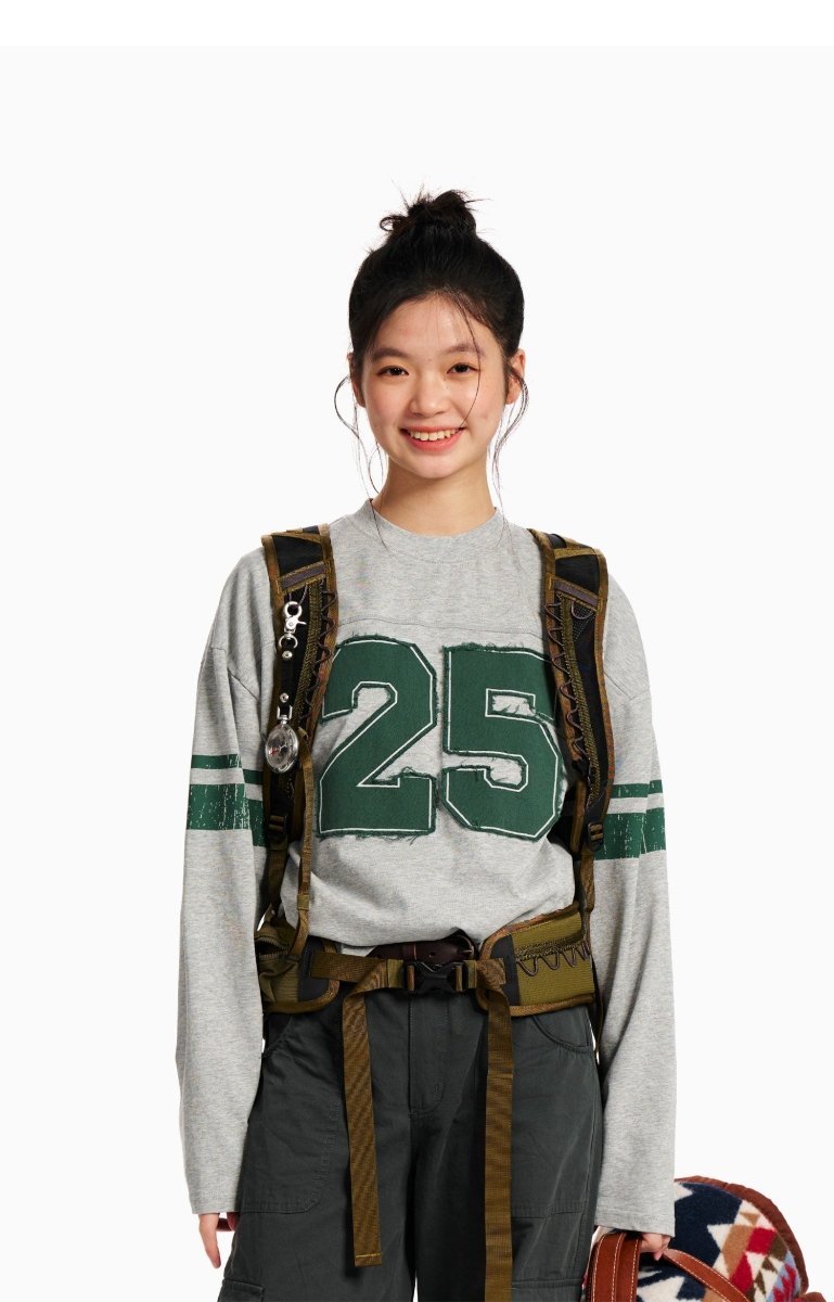 ナンバーパッチウォッシュフットボールロングTシャツ N7401 - ファッション通販NNine(ナイン)