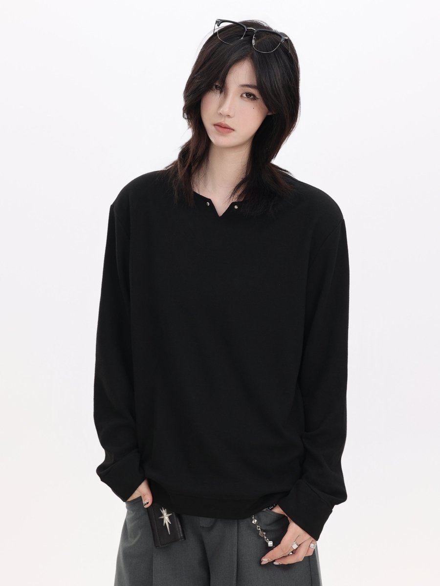 襟裏チェックデザイン Vネックビッグスウェット N5923 - ファッション通販NNine(ナイン)