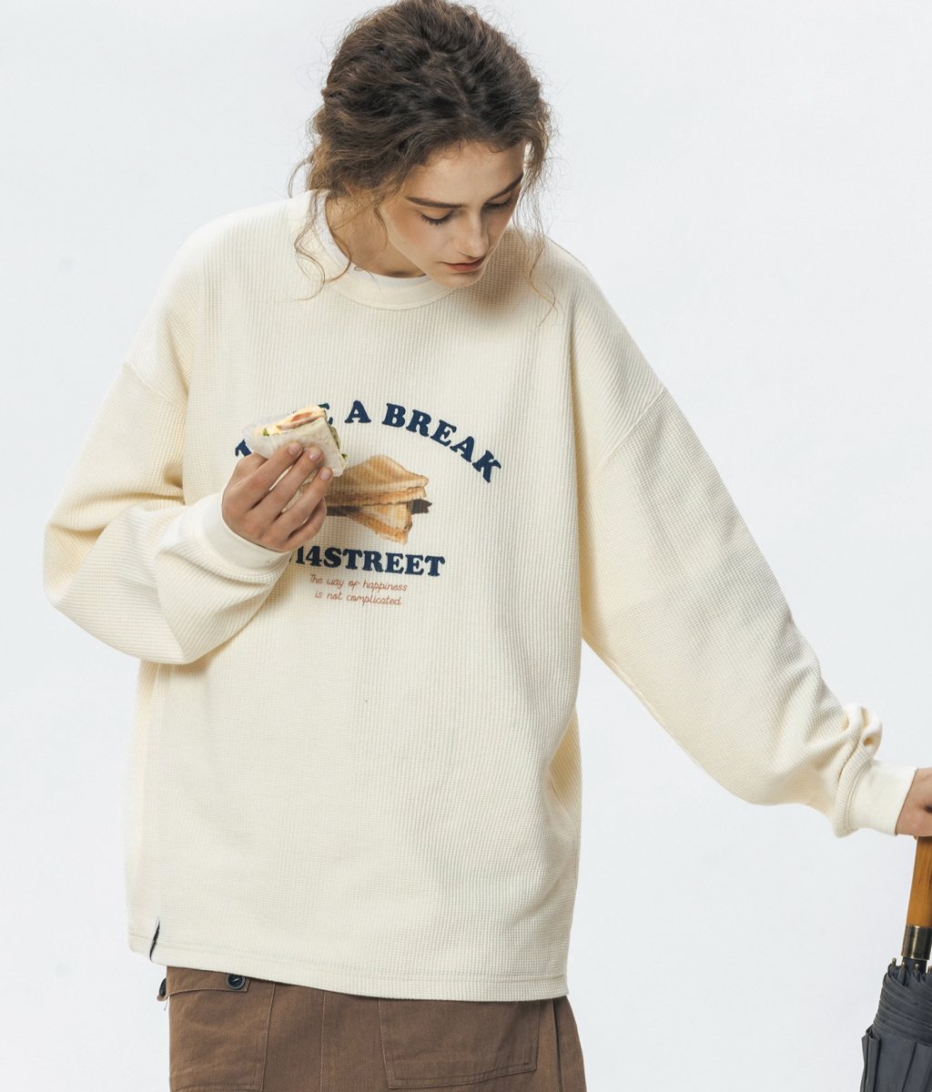 Breakfast Print Waffle Pullover N2427 - NNine