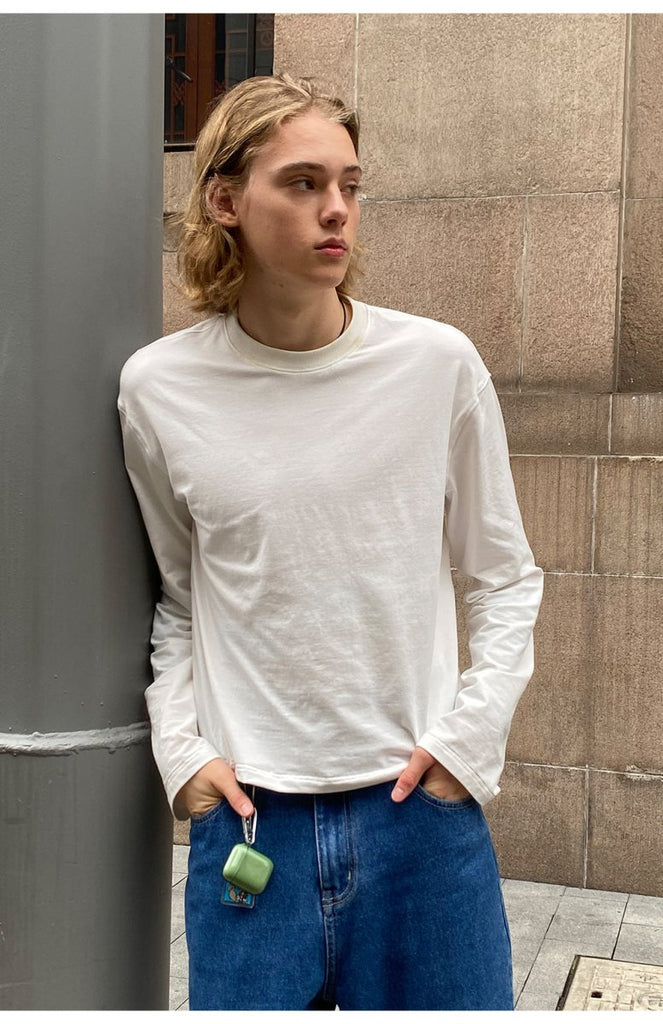 長袖ショート丈 白Tシャツ / Clean fit white T-shirt N2732