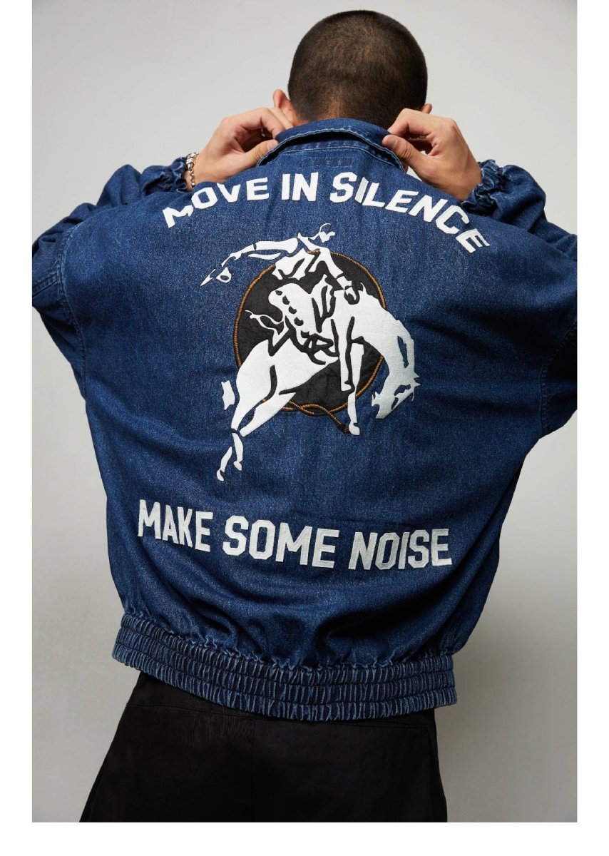 Denim jacket with high density knitting embroidery N3266 - NNine