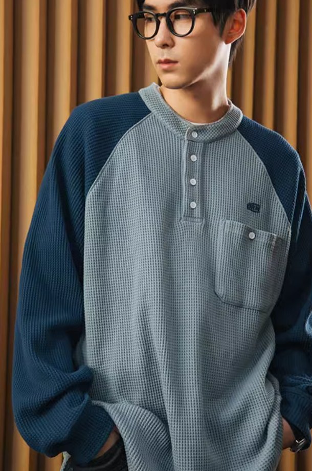 Retro Henley Neck Waffle T-Shirt N3228 - NNine