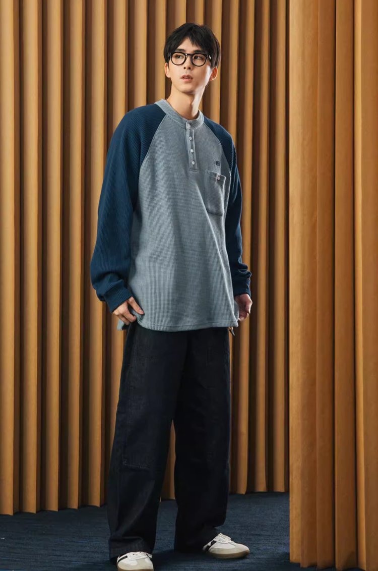 Retro Henley Neck Waffle T-Shirt N3228 - NNine