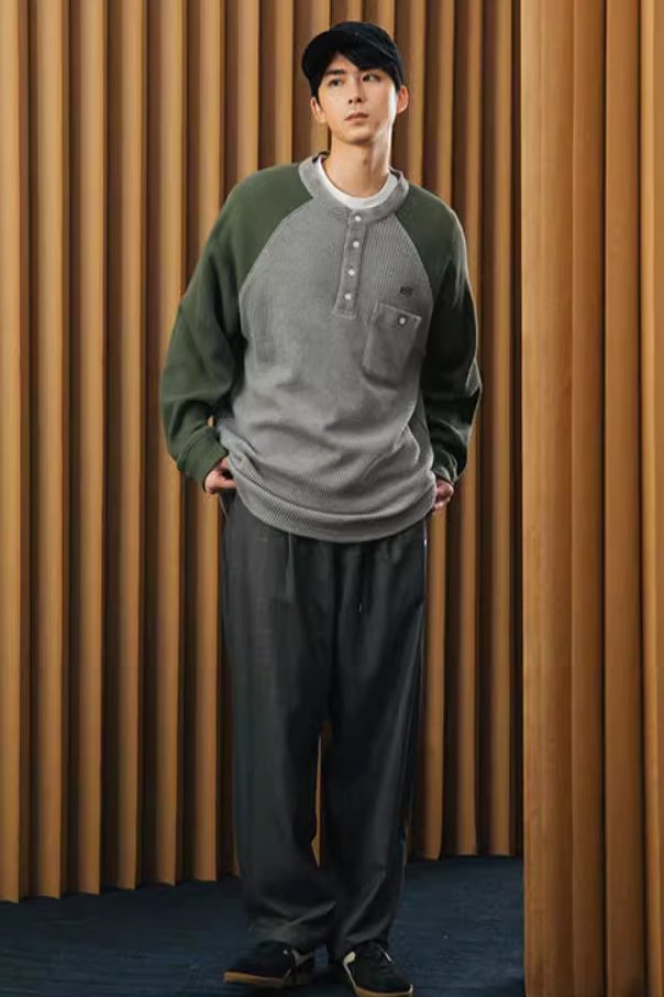 Retro Henley Neck Waffle T-Shirt N3228 - NNine