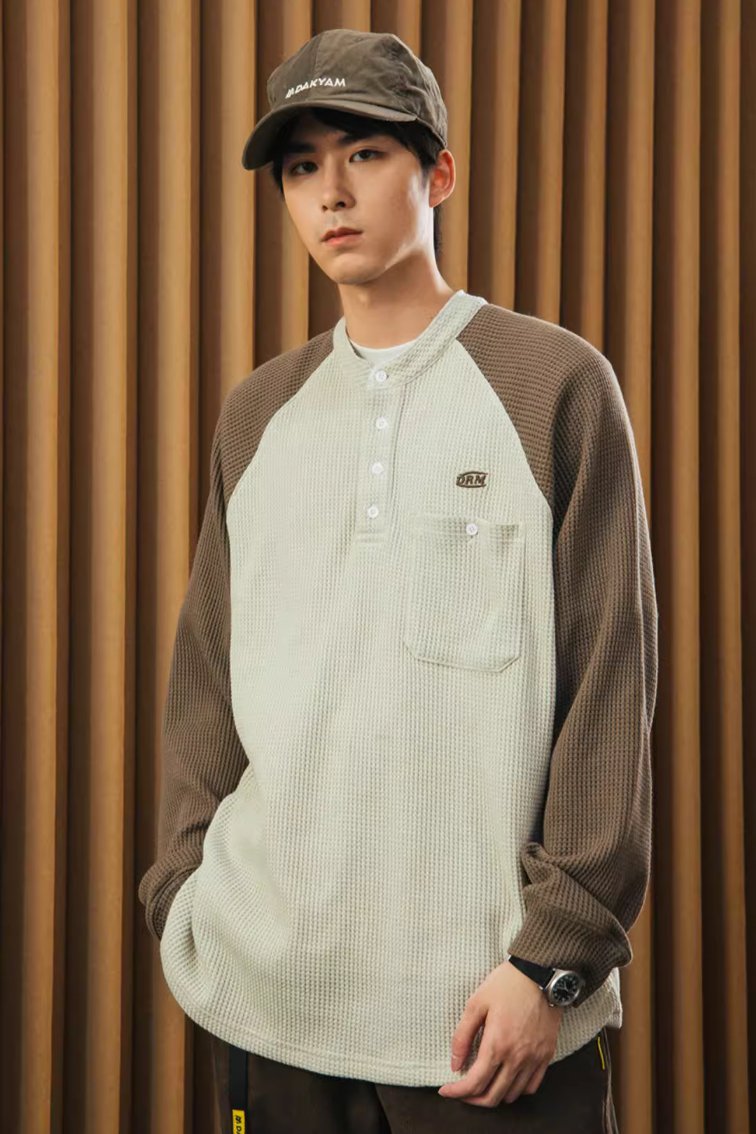 Retro Henley Neck Waffle T-Shirt N3228 - NNine