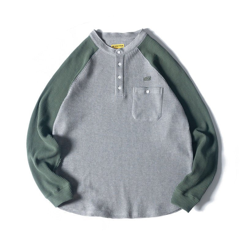 Retro Henley Neck Waffle T-Shirt N3228 - NNine