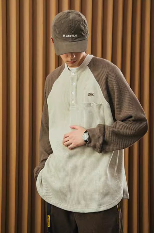 Retro Henley Neck Waffle T-Shirt N3228 - NNine
