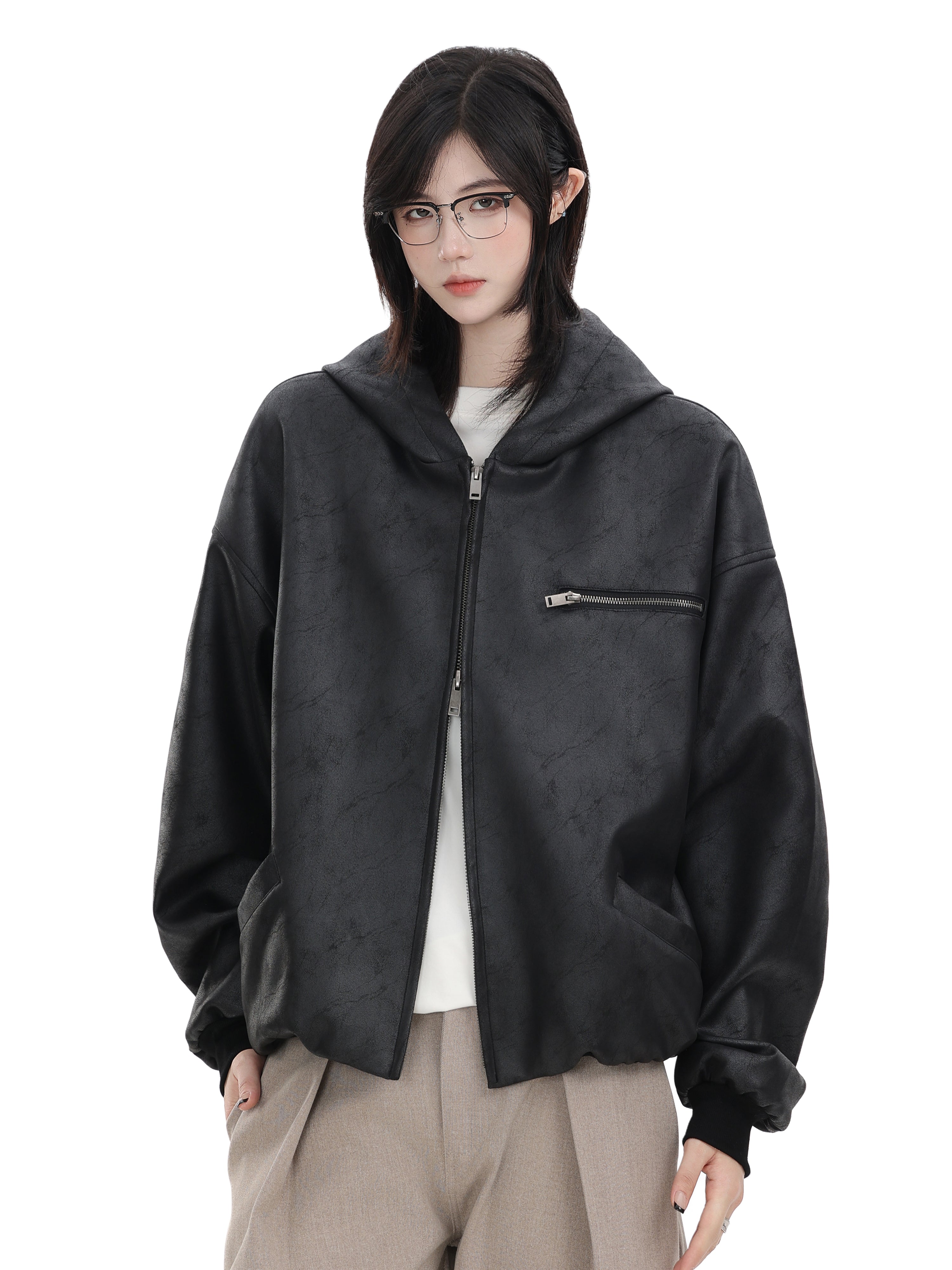 ビッグシルエットフェイクレザーパーカー N5922