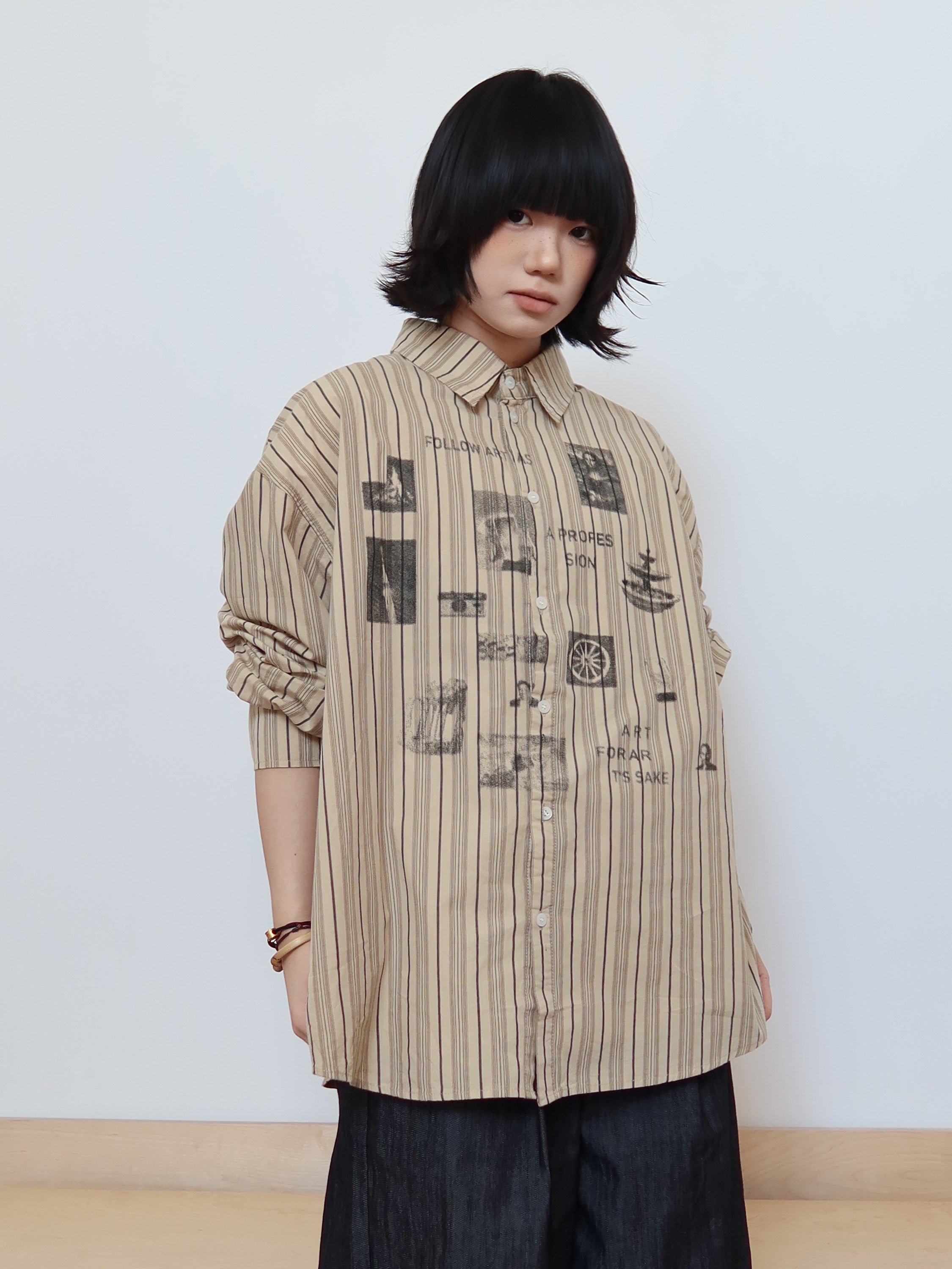 アイコンプリントストライプルーズシャツ N6373
