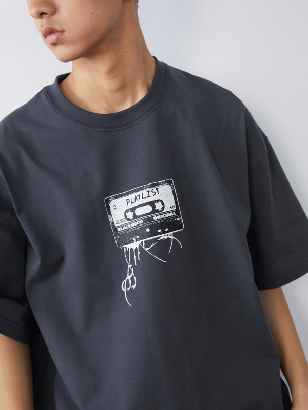 【300G】Retro cassette tape print T-shirt   N3597