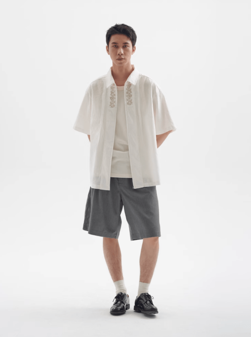 フラワー刺繍ジップシャツ メンズ レディース 綿100% 長袖｜Flower Embroidered Zip SHIRT N5374 - メンズファッション通販 NNine(ナイン)