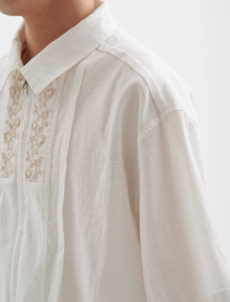 フラワー刺繍ジップシャツ メンズ レディース 綿100% 長袖｜Flower Embroidered Zip SHIRT N5374 - メンズファッション通販 NNine(ナイン)