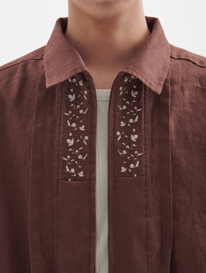 フラワー刺繍ジップシャツ メンズ レディース 綿100% 長袖｜Flower Embroidered Zip SHIRT N5374 - メンズファッション通販 NNine(ナイン)