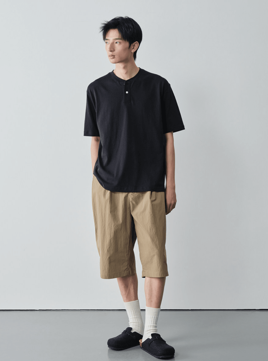 コットン100% ヘンリーネック リラックスTシャツ　N7045 - ファッション通販NNine（ナイン）