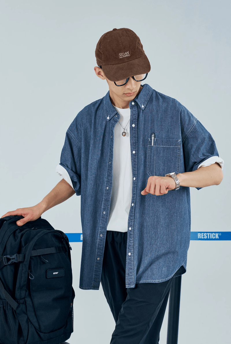 レトロデニムオックスフォードシャツ メンズ レディース 綿100%｜Retro Denim Oxford SHIRT N5376 - メンズファッション通販 NNine(ナイン)