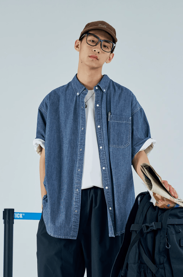 レトロデニムオックスフォードシャツ メンズ レディース 綿100%｜Retro Denim Oxford SHIRT N5376 - メンズファッション通販 NNine(ナイン)