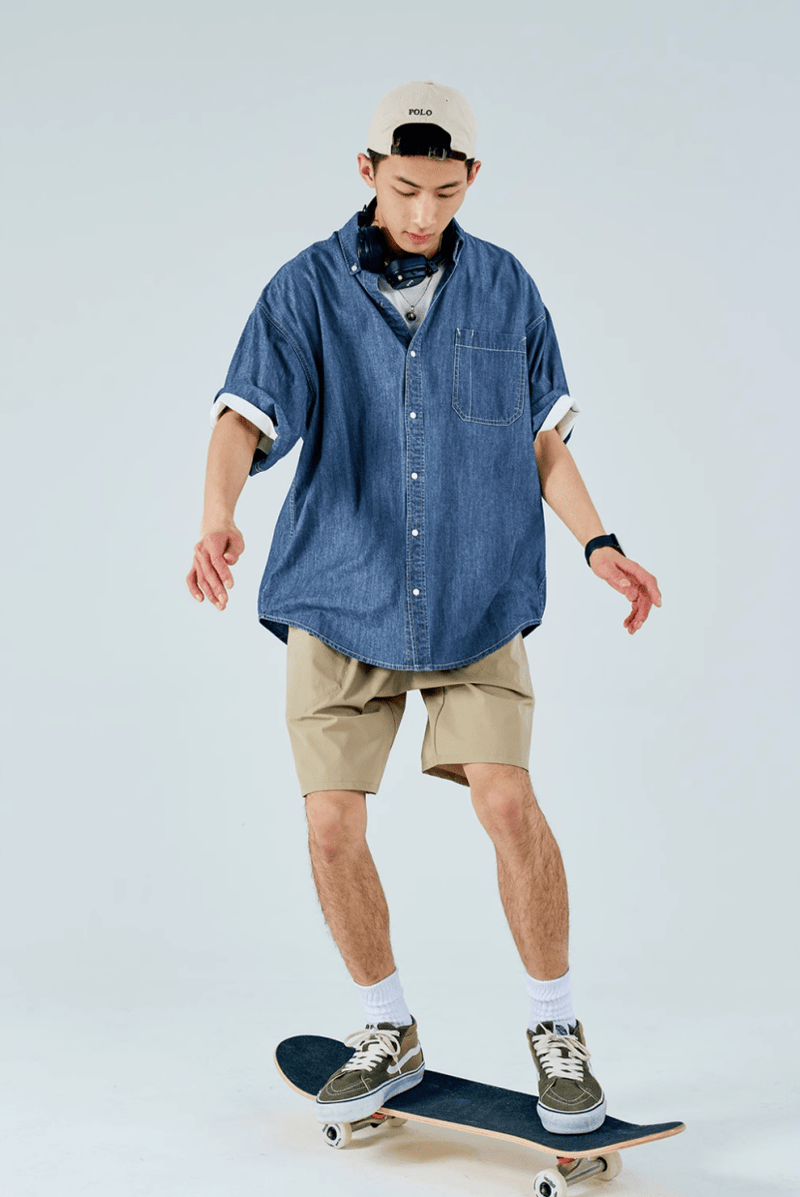 レトロデニムオックスフォードシャツ メンズ レディース 綿100%｜Retro Denim Oxford SHIRT N5376 - メンズファッション通販 NNine(ナイン)