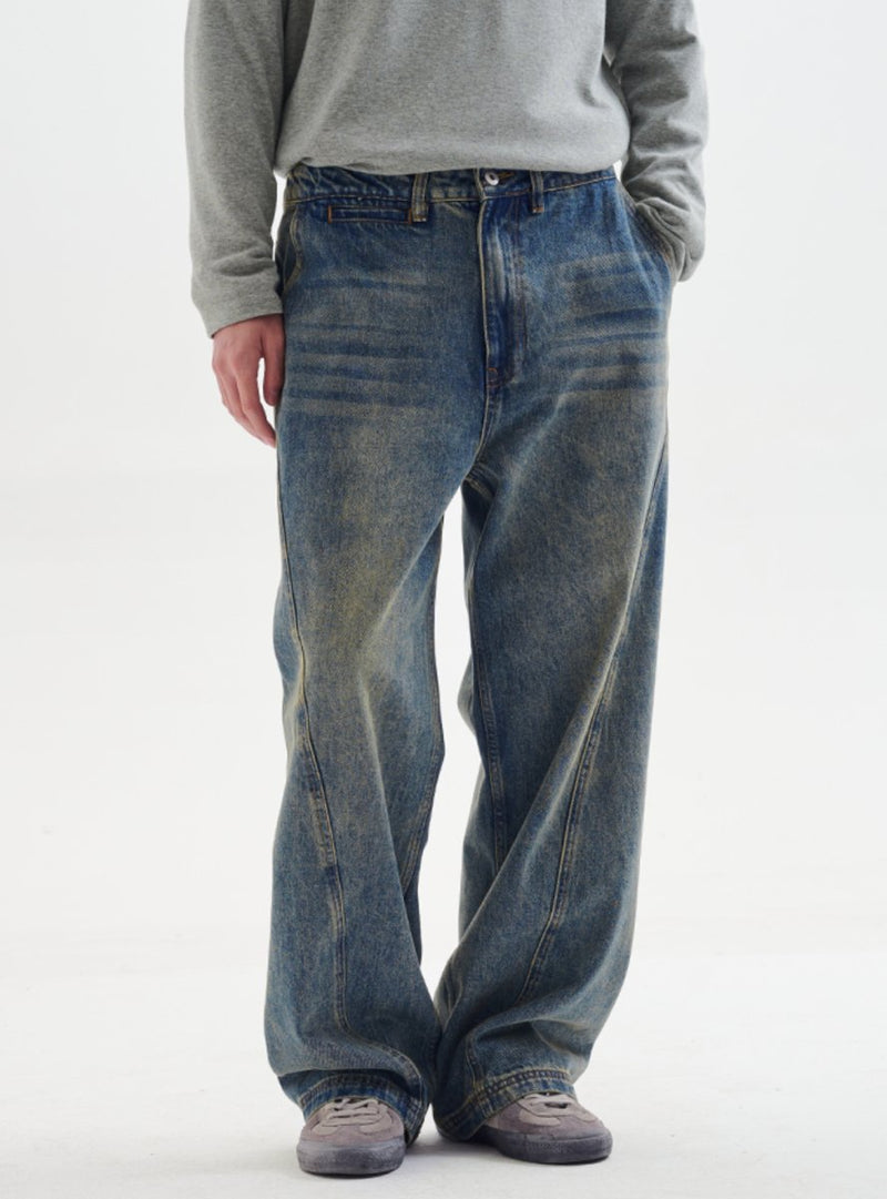 【13オンス】curve splicing denim pants N4722 - NNine