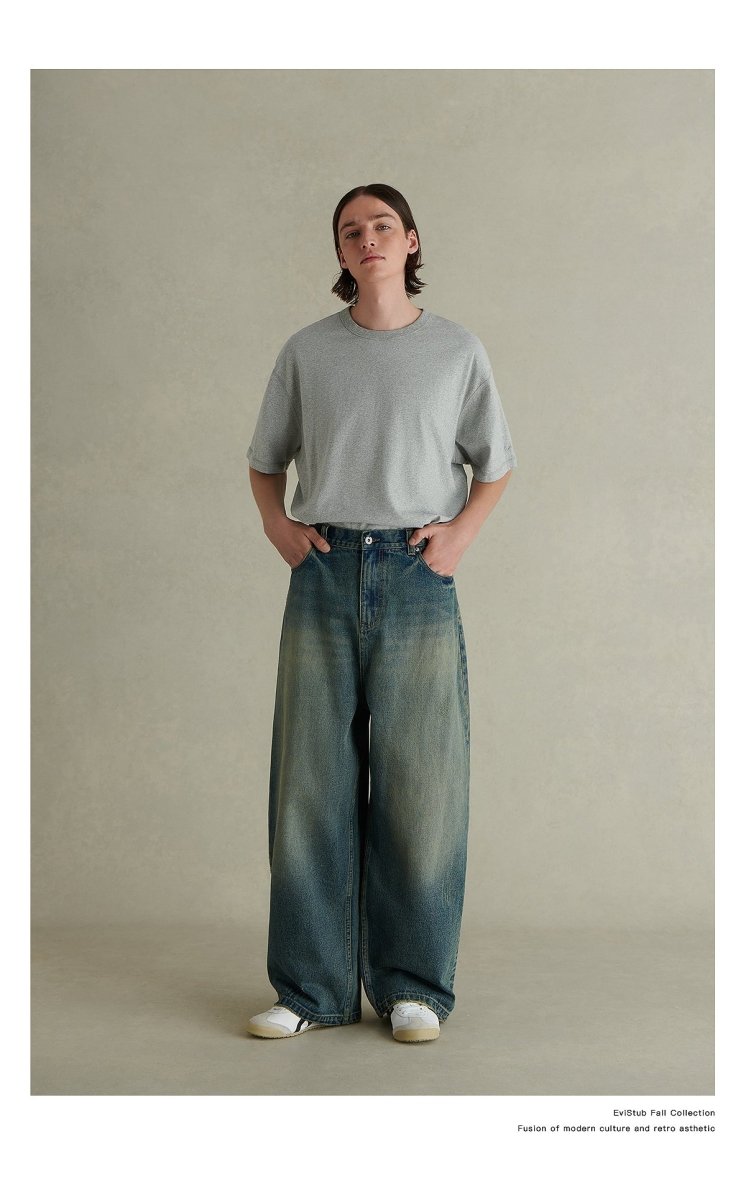 【14.5oz】washed wide leg jeans N3484 - NNine