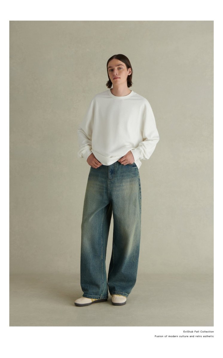 【14.5oz】washed wide leg jeans N3484 - NNine
