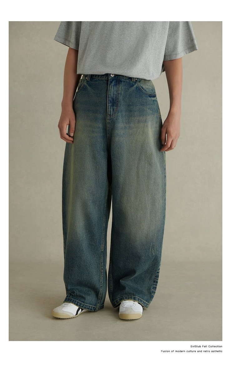 【14.5oz】washed wide leg jeans N3484 - NNine