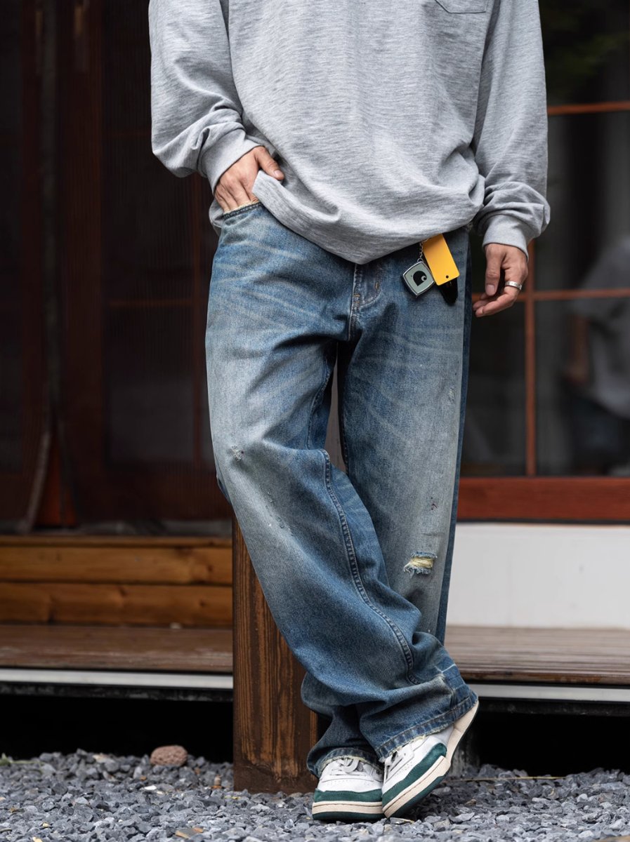 【14OZ】crushed straight denim pants / 14オンスヘビーウエイトジーンズ N4288 - NNine
