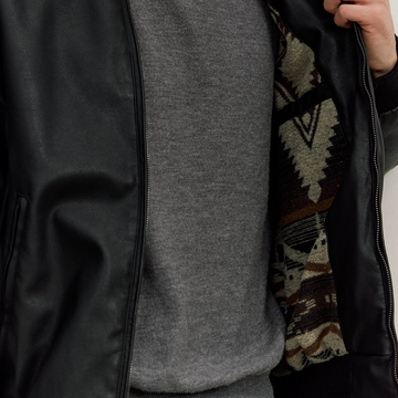 ウールライニング・スタンドカラー・PUレザージャケット N6147