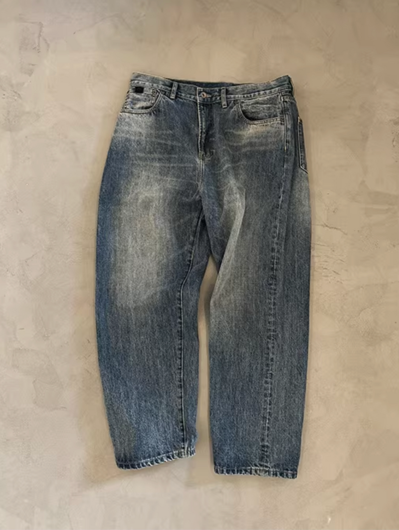 13oz] Washed Straight Denim Pants / Heavy Weight Jeans N4077