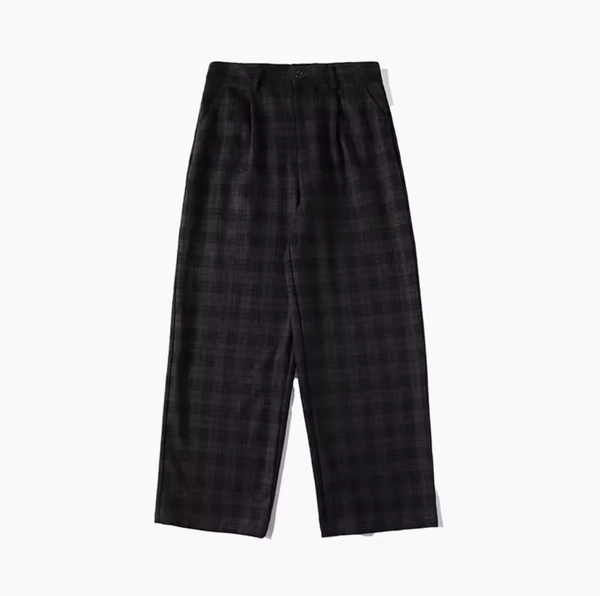 Retro plaid pants / Check pattern straight pants N4096