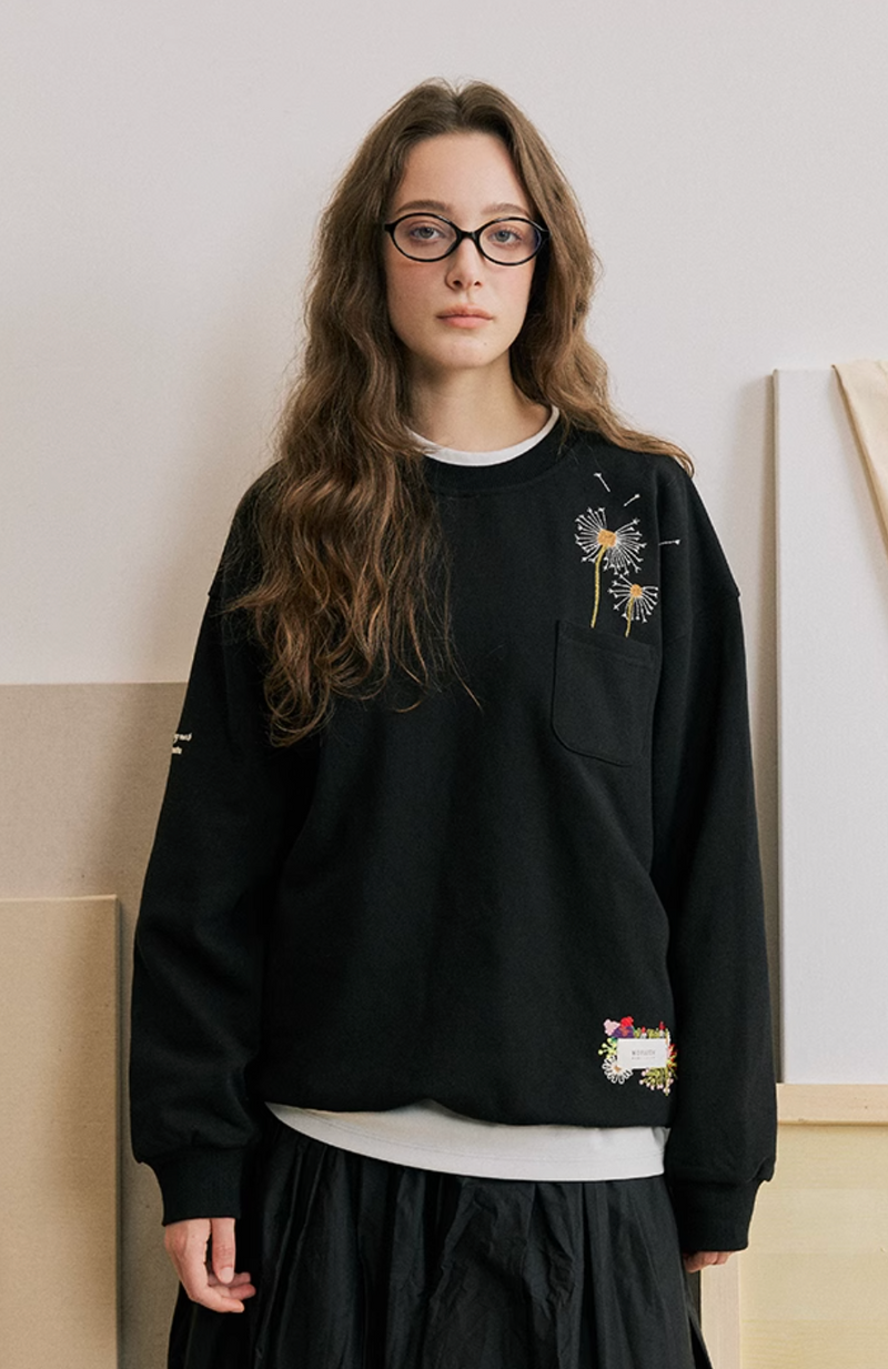 【420G】floral embroidery sweatshirt / フローラル刺繍スウェットシャツ  N4213