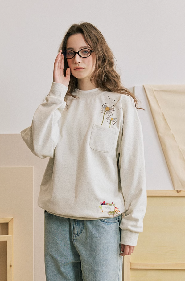 【420G】floral embroidery sweatshirt / フローラル刺繍スウェットシャツ  N4213