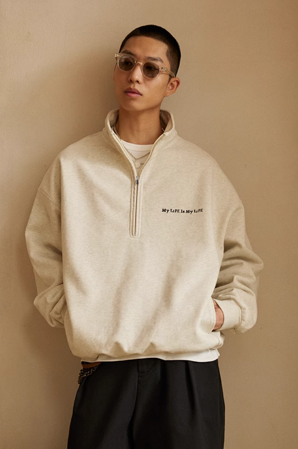 460G】half zip sweatshirt / Half Zip Sweatshirt with Embroidery N4214