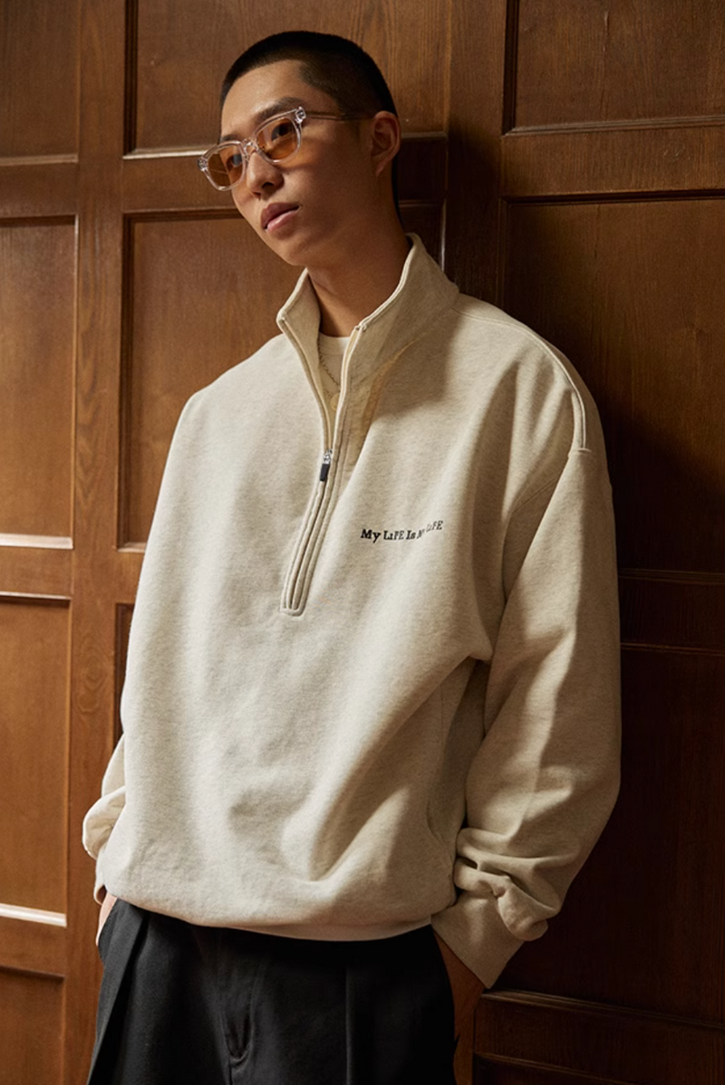 460G】half zip sweatshirt / Half Zip Sweatshirt with Embroidery N4214