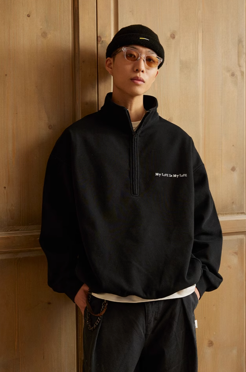 460G】half zip sweatshirt / Half Zip Sweatshirt with Embroidery N4214